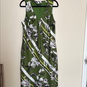 Talbots Green and White Floral Midi Dress